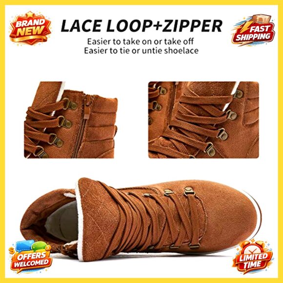 Lace-Up Combat Boots with Side Zipper, Anti-Slip Sole, Fluffy Lining, Winter - Picture 3 of 7